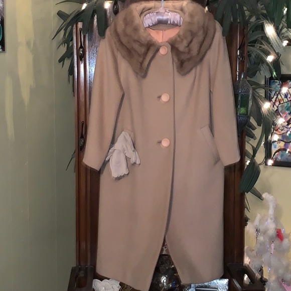 Lou Green ORIGINAL Jackets & Blazers - Vintage 1950’s-1960’s Lou Green Mink Collar Mohair Wool Coat with Vtg. Gloves
